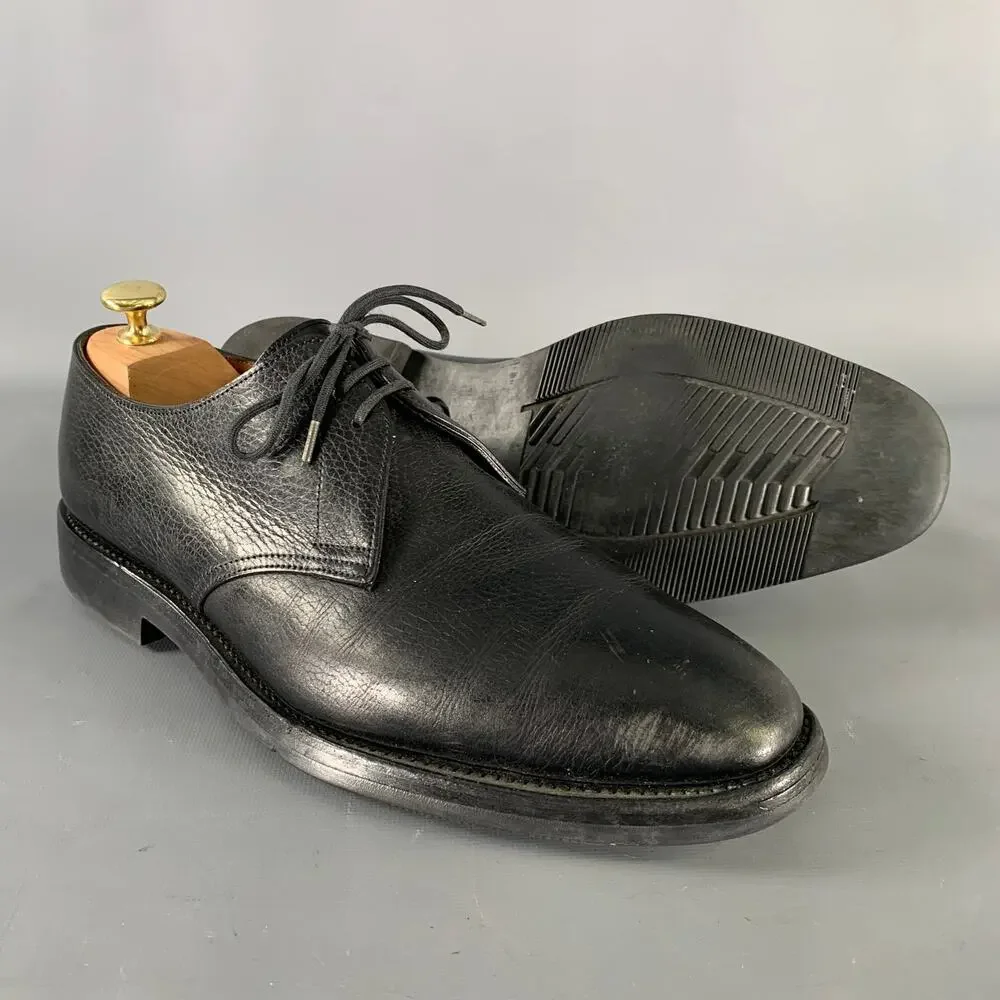 JOHN LOBB Size 9 Black Textured Leather Pointed Toe Lace Up Shoes